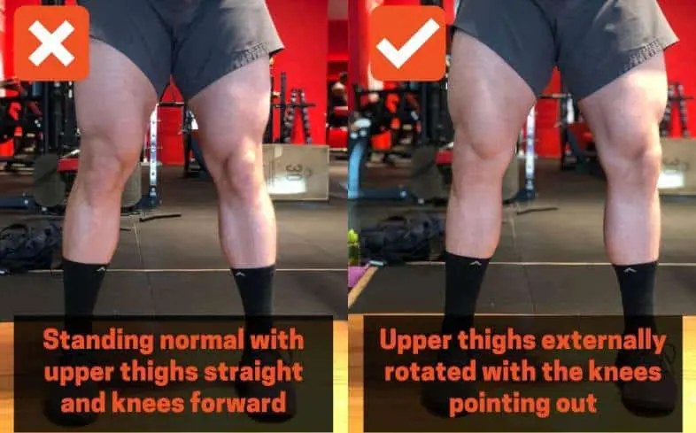 squat cue externally rotate femurs