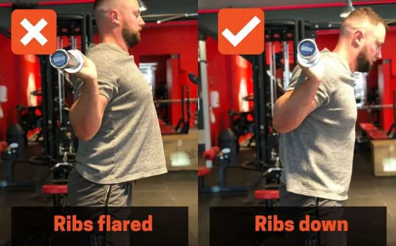 squat cue ribs down