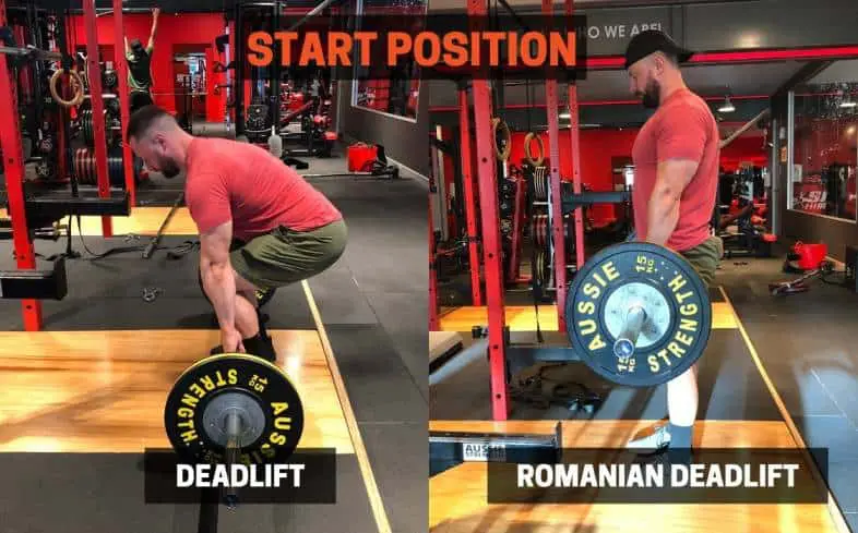 the start position for the deadlift and romanian deadlift are different