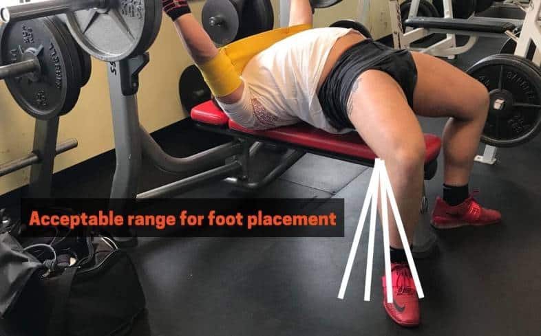 The feet can be pulled further back to get a better leg drive during the bench press 