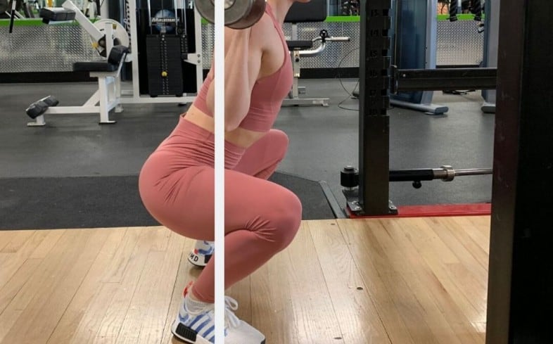 Drawing a straight line down from the barbell to the foot while squatting