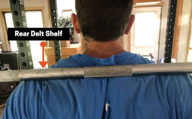 rear delt shelf is a natural place for the barbell to sit for the low bar squat