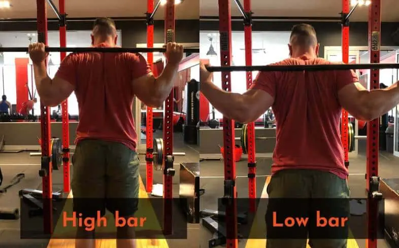 two different squat styles, high bar and low bar