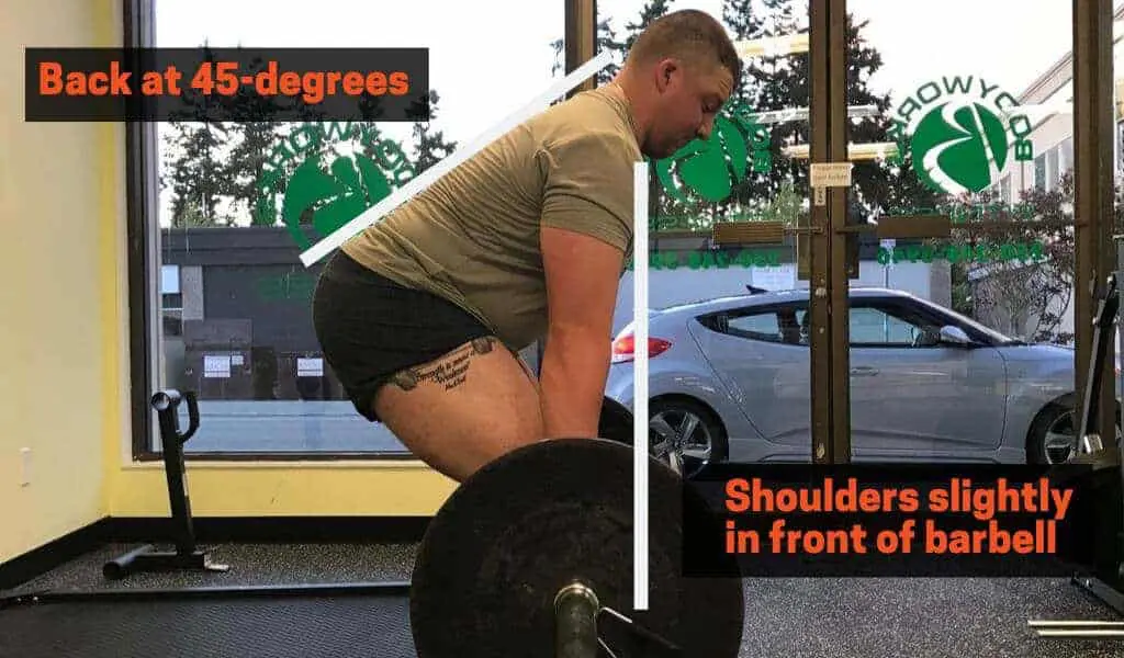 the optimal position for your hips to be in when the barbell is at the knee and your torso angle as close to a 45-degree angle as possible