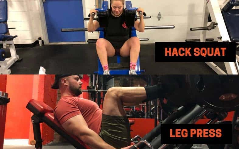 the hack squat and the leg press predominantly target the quads and glutes