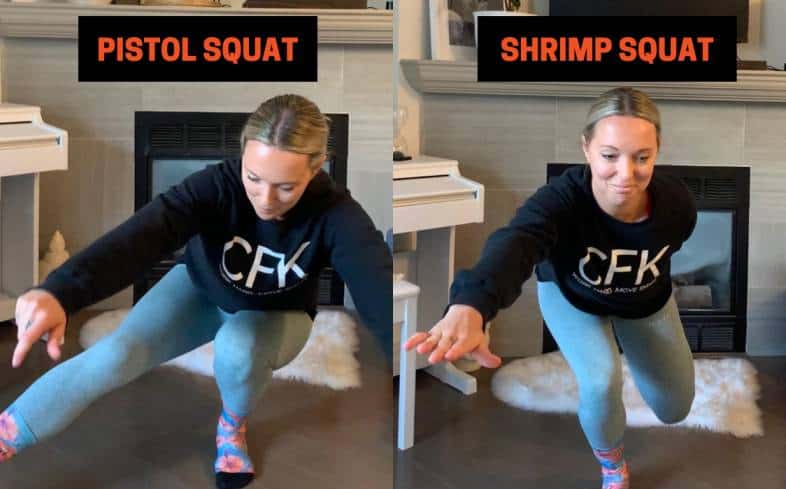 performing a variety of single leg-exercises such as the pistol squat will reduce the amount of knee valgus you experience while squatting