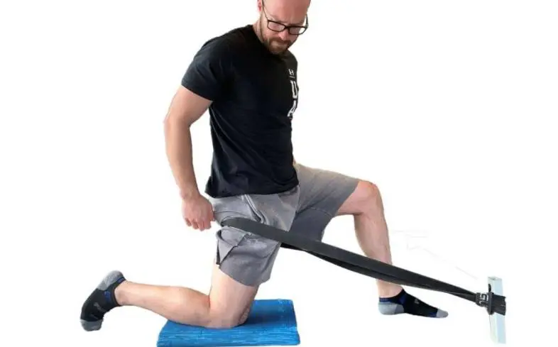 anterior capsule stretch using a heavy resistance band