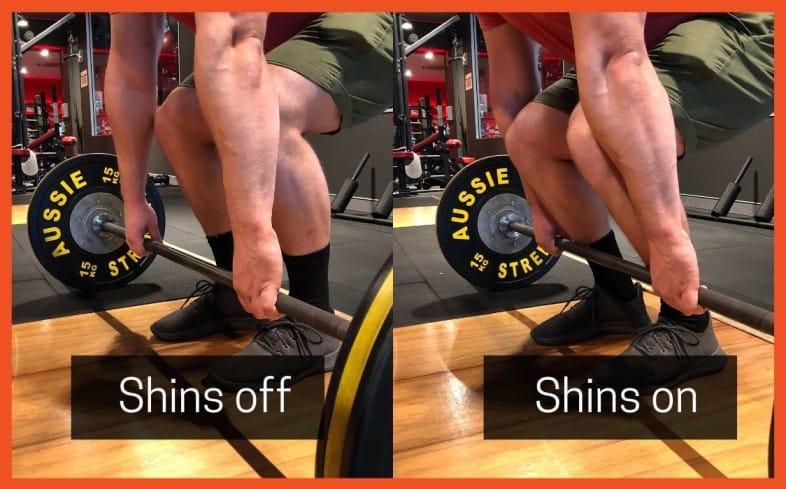start with shins close to the bar