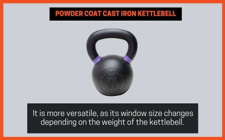 the powder coat cast iron kettlebell from kettlebell kings has a larger window size than a competition-style kettlebell 