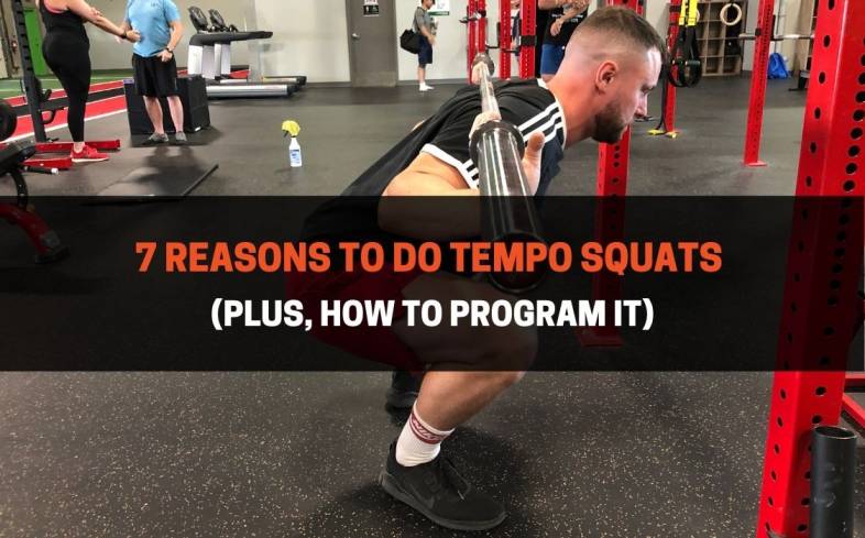 the tempo squat is when you perform the lowering phase of the movement with a slower than normal tempo, usually 3-4 seconds vs 1-2 seconds