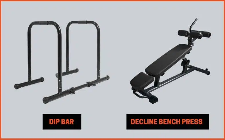 equipment used in dips and decline bench press