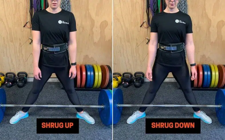 cueing an anti-shrug movement will add tension to the set up and reduce unnecessary movement during the lift