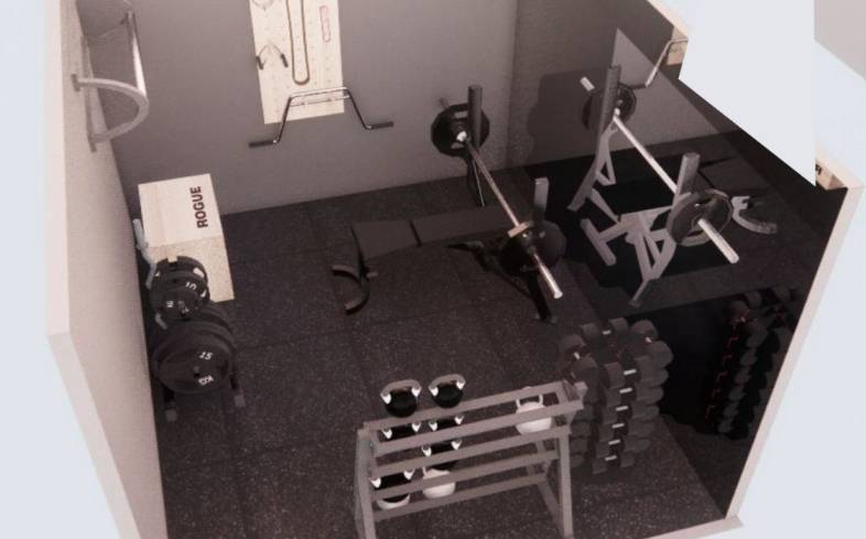 120 square foot home gym when viewed from angle