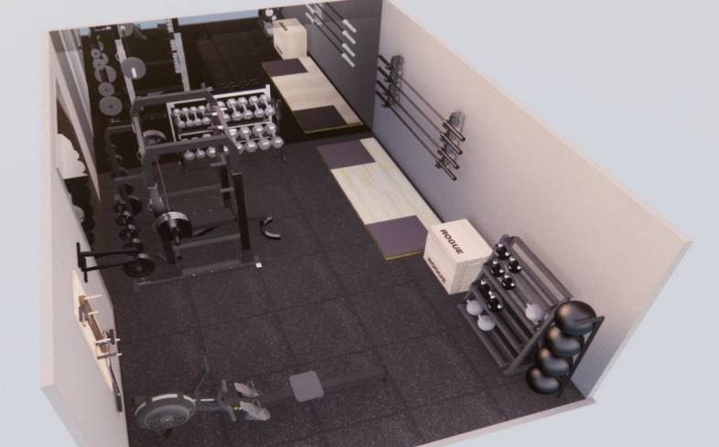 300 square foot home gym floor plan angle view