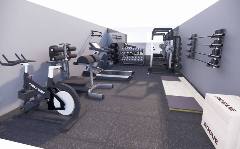 400 square foot home gym plan front view