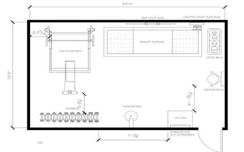 250 square foot home gym plan 2D version