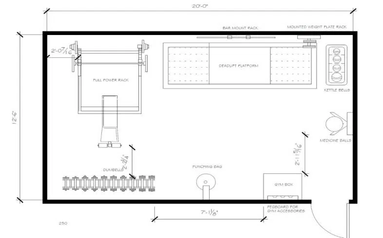 250 square foot home gym plan 2D version