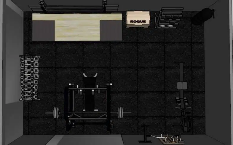 300 square foot home gym floor plan 3D view