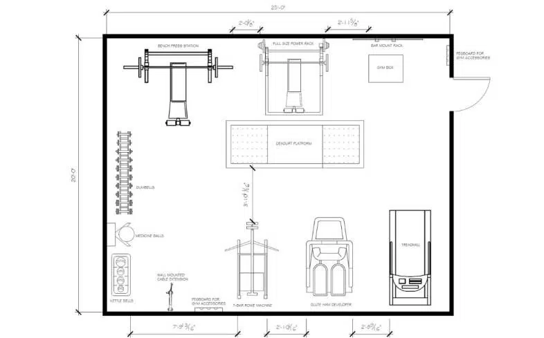 500 square foot home gym floor plan 2D version