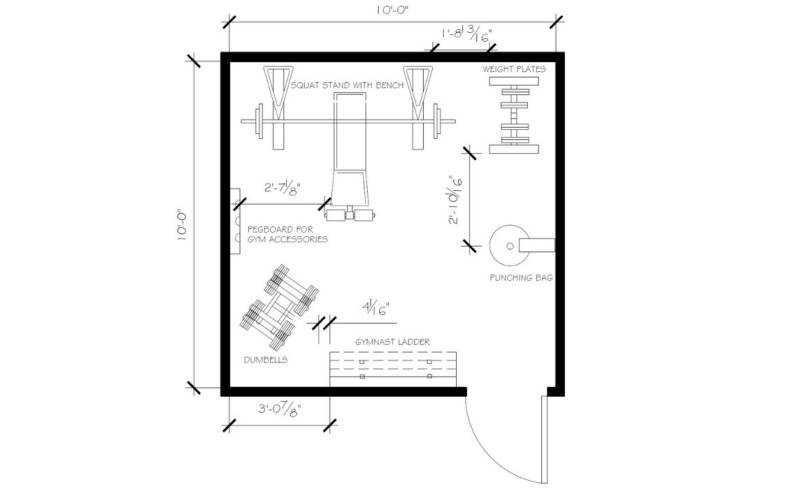 100 square foot home gym floor plan 2D version
