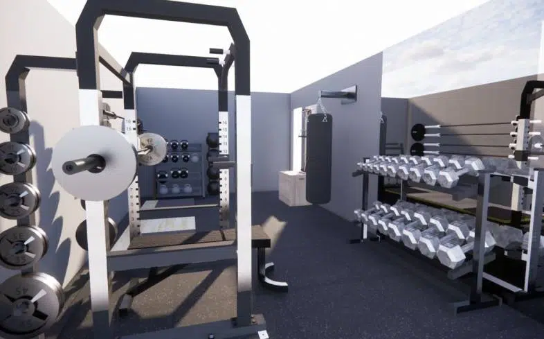 250 square foot home gym plan back view