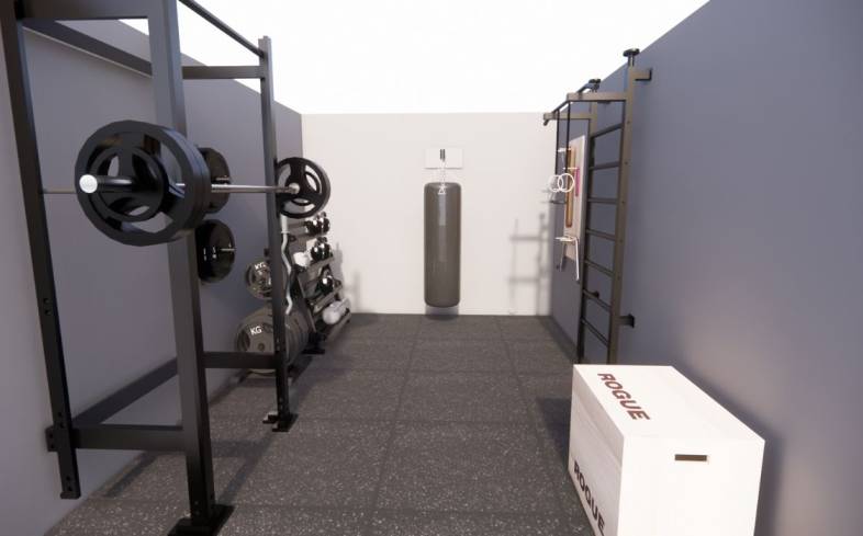 back view of 150 square foot home gym