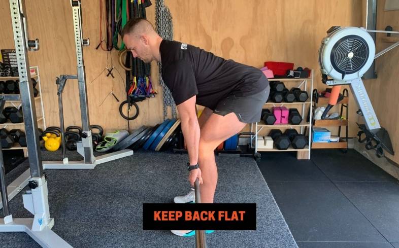 keep back flat ensures to keep a neutral spine and do not go into a hunched or arched back position