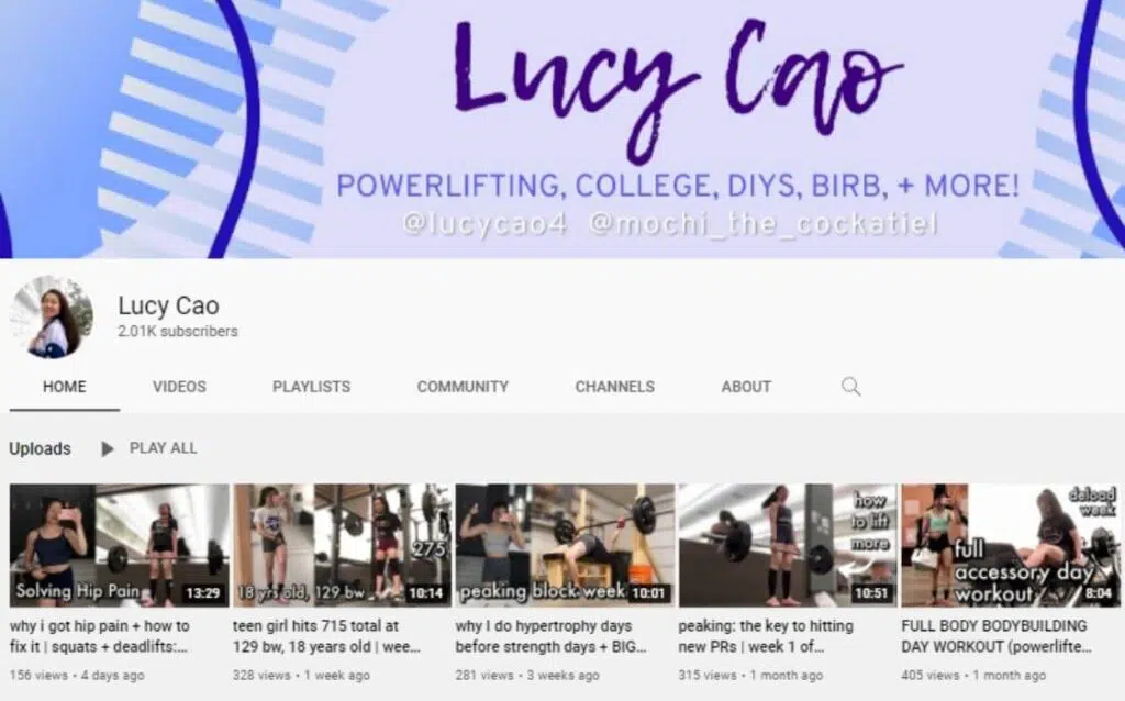 Lucy Cao powerlifting YouTube channel