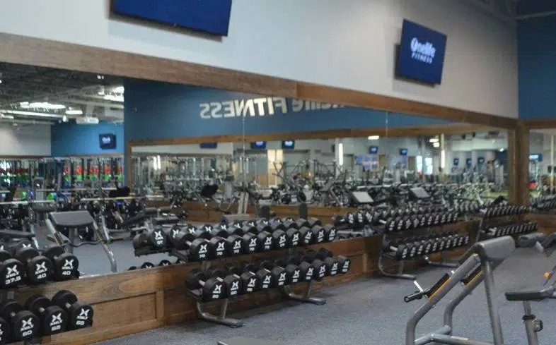 Some of the freeweights at my Onelife Fitness location.