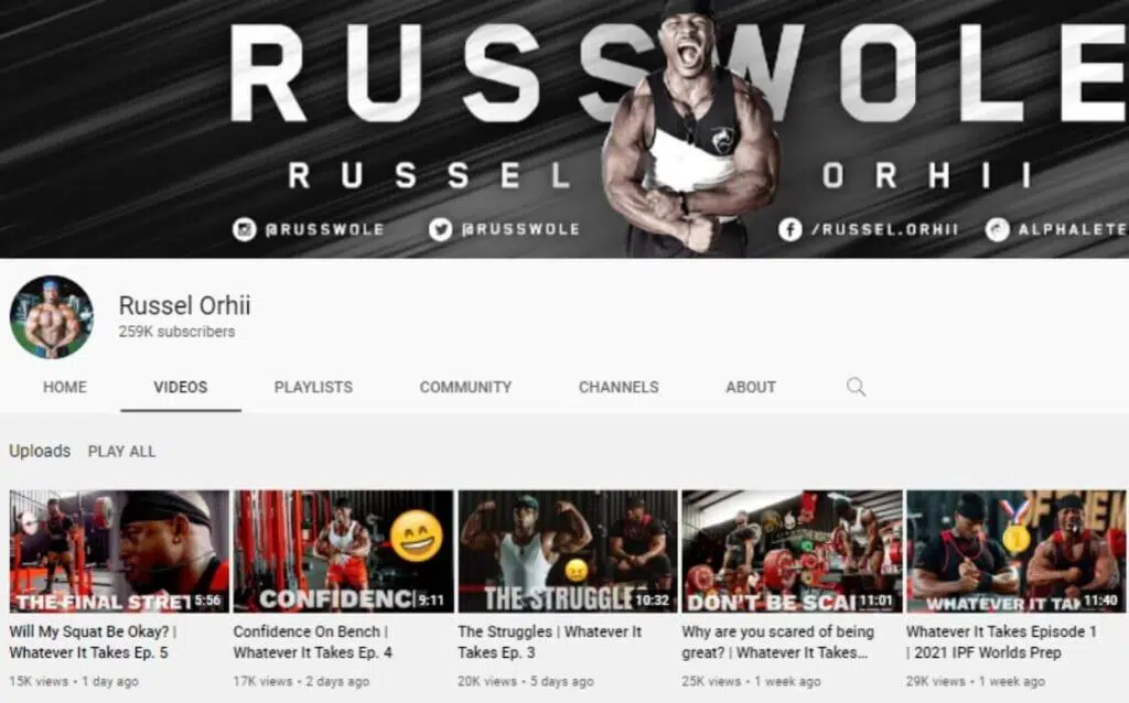 Russel Orhii powerlifting YouTube channel