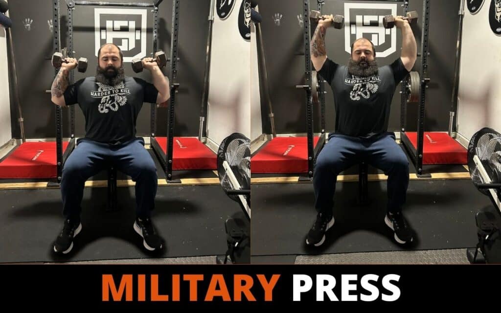 Military presses are a great exercise for full shoulder workouts, photo taken by Joseph Lucero, a strength coach