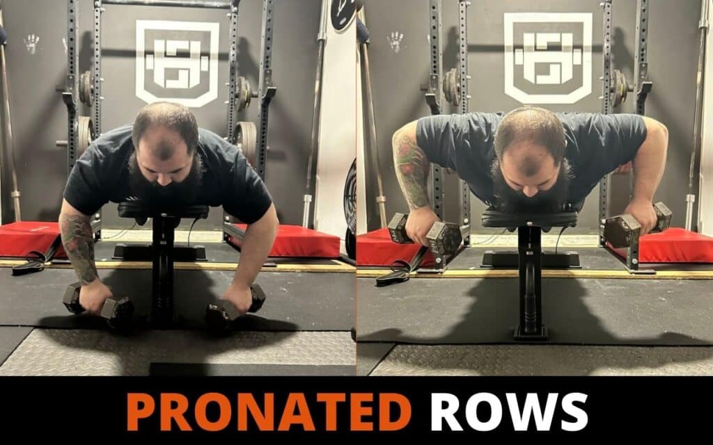 Pronated rows are a great exercise for full shoulder workouts, photo taken by Joseph Lucero, a strength coach