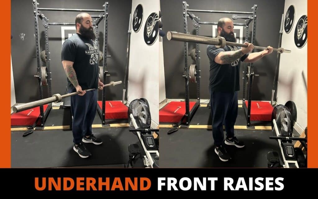 Underhand front raises are a great exercise for full shoulder workouts, photo taken by Joseph Lucero, a strength coach
