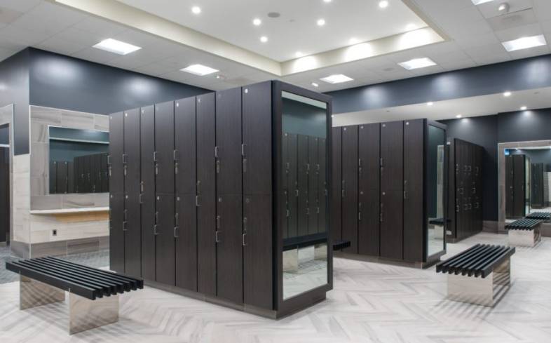 Onelife Fitness shower and locker room