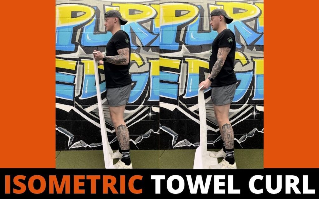 isometric towel curls are a good bodyweight bicep exercise taken by Jake Woodruff, a strength coach