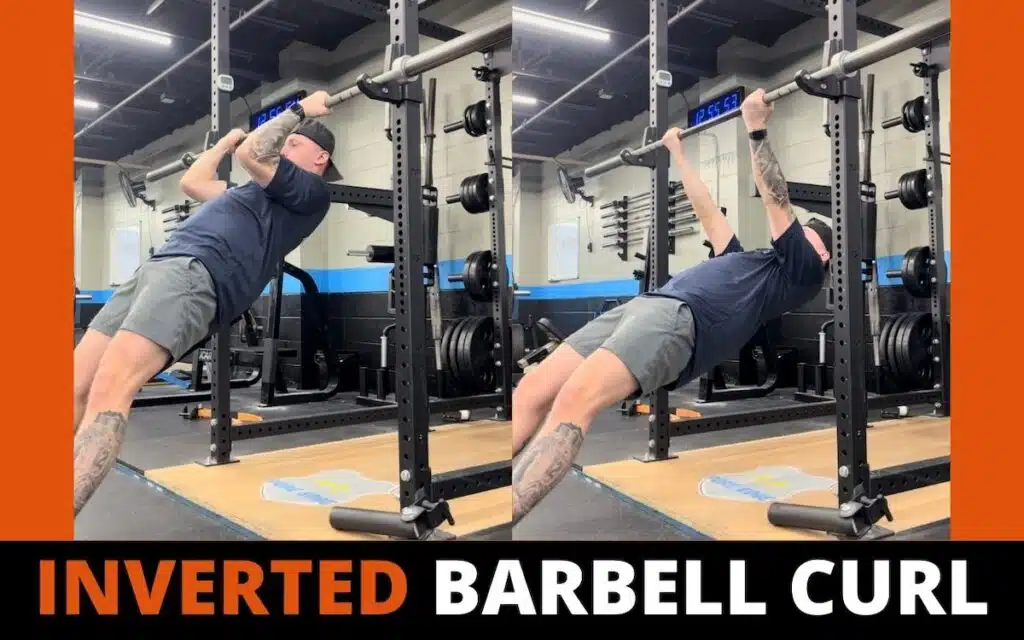 inverted barbell curls are a good bodyweight bicep exercise taken by Jake Woodruff, a strength coach