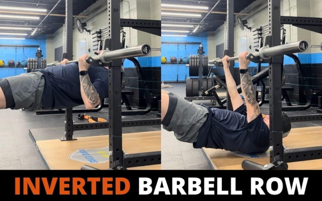 inverted barbell rows are a good bodyweight bicep exercise taken by Jake Woodruff, a strength coach