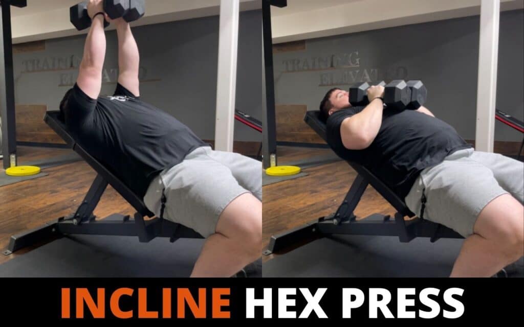 incline hex press is great for an inner chest workout taken by Derek Reasch, strength coach