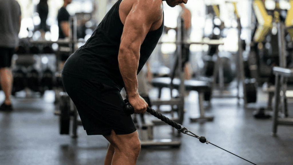 A lifter using a cable machine at the gym.