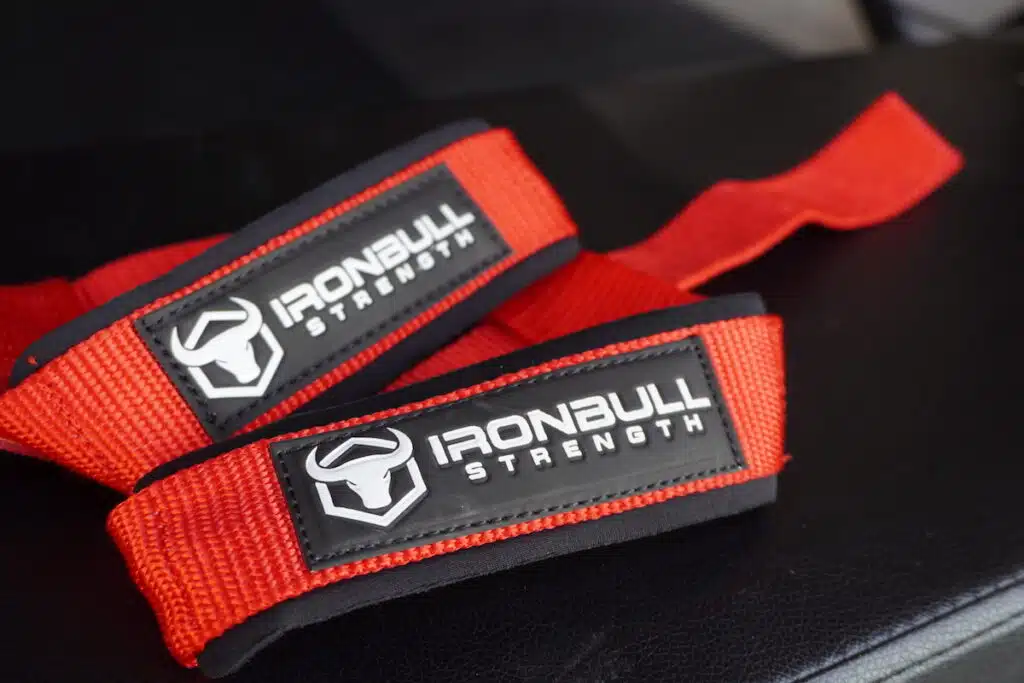 iron-bull-strength-lifting-straps on barbell