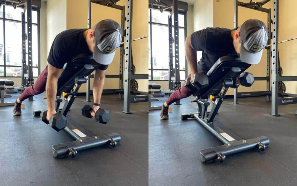 incline supported dumbbell low row