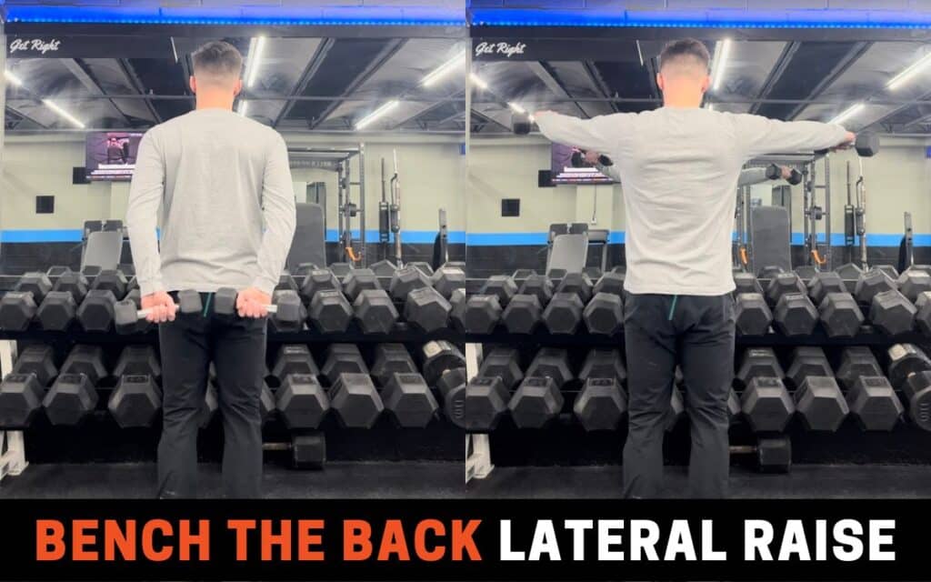 Dumbbell Behind The Back Lateral Raise are one of the best dumbbell shoulder workouts, taken by Jake Woodruff, Strength Coach