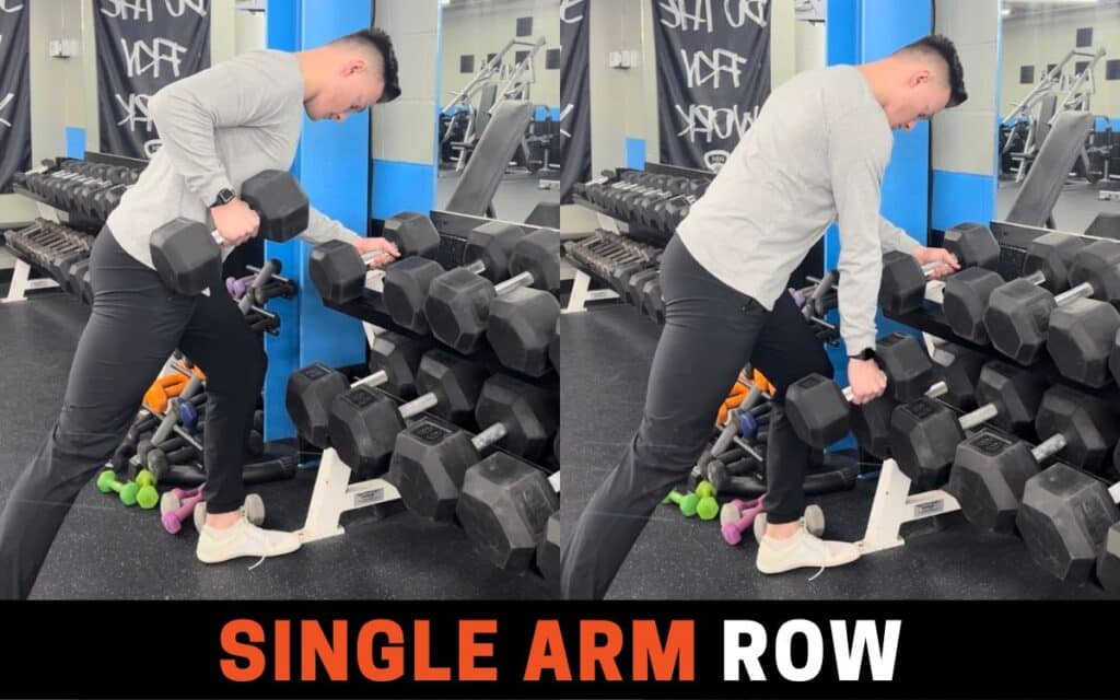 Dumbbell Single Arm Row are one of the best dumbbell shoulder workouts, taken by Jake Woodruff, Strength Coach