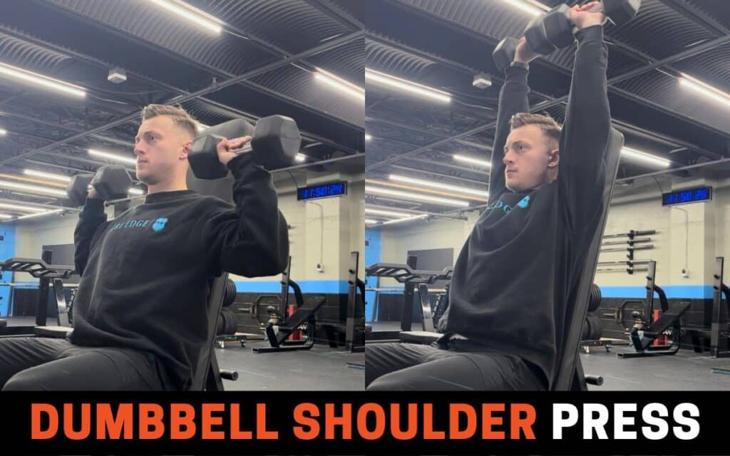 Seated Dumbbell Shoulder Press are one of the best dumbbell shoulder workouts, taken by Jake Woodruff, Strength Coach