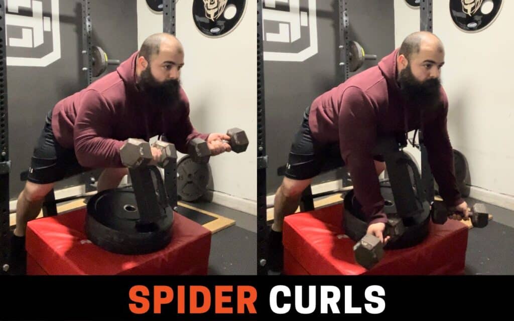 Spider Curls are one of the best dumbbell biceps workouts, taken by Joseph Lucero, Strength Coach