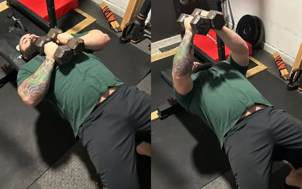 Spoon Press are one of the best arm workouts with dumbbells, taken by Joseph Lucero, Strength Coach
