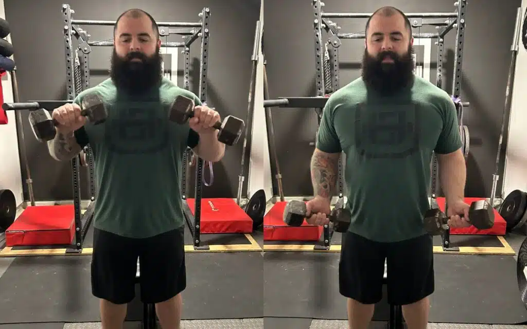 Zottman Curls are one of the best arm workouts with dumbbells, taken by Joseph Lucero, Strength Coach