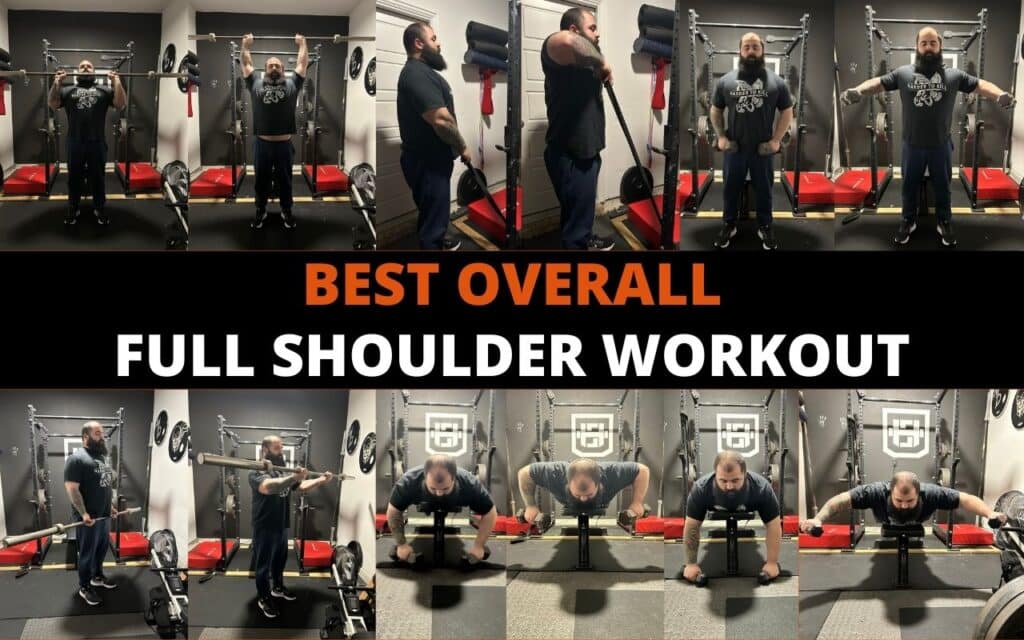 The best overall full shoulder workout has the overhead press, upright rows, lateral raises, front raises, pronated rows, IYT raises