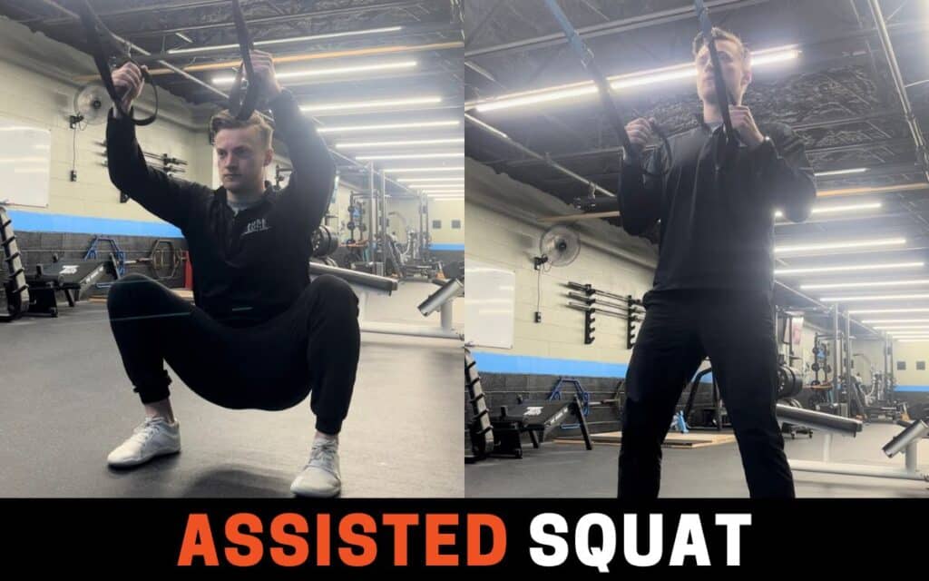 Assisted Squat is one of the best squat progressions, taken by Jake Woodruff, Strength Coach