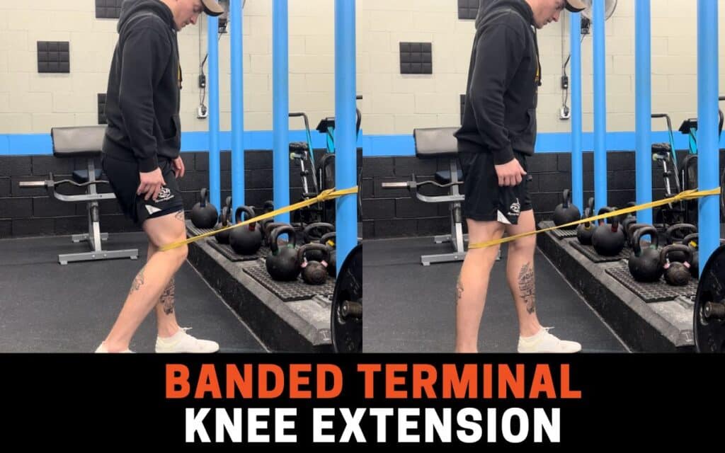 Banded Terminal Knee Extension is one of the best leg extension alternatives, taken by Jake Woodruff, Strength Coach